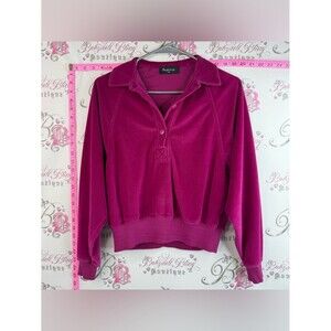Regency sweater collared soft Velour Polo Sweatshirt in Deep Magenta